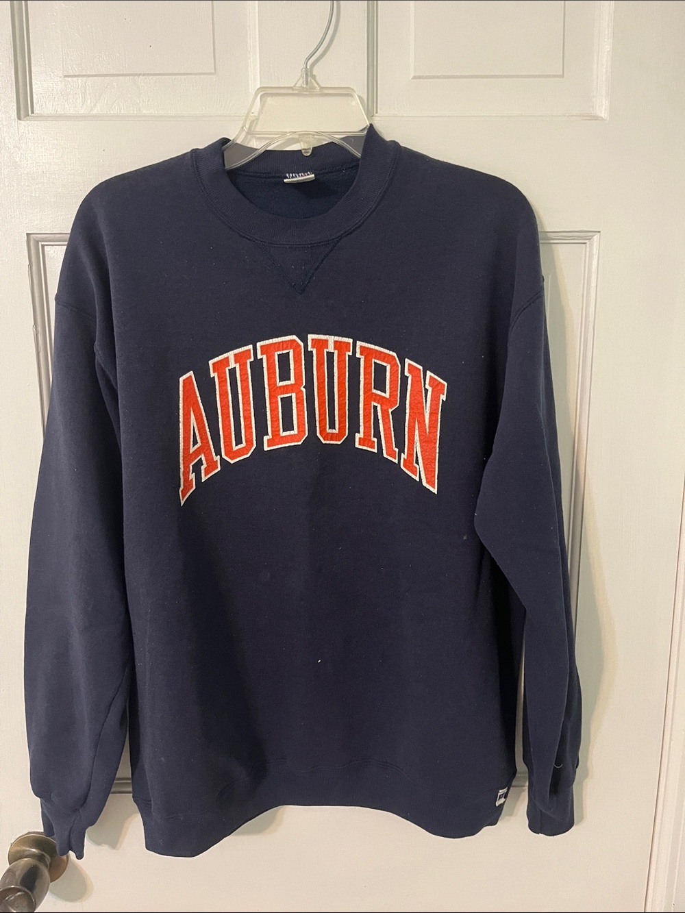 Vintage Russell Athletic Navy Crewneck with Orange Auburn Arch